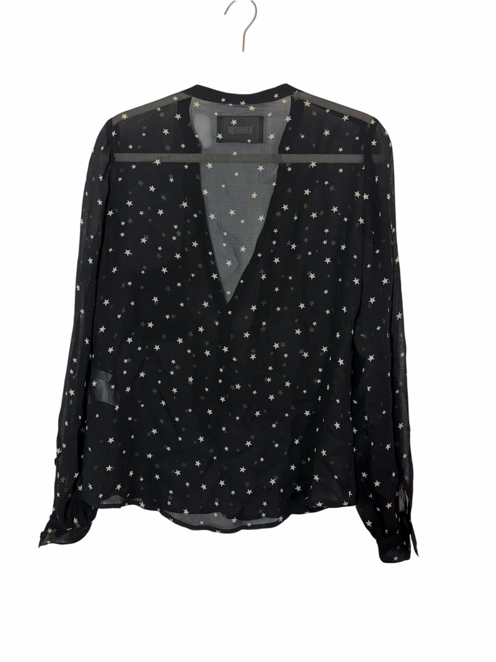 Reformation Black Star Print Sheer V-Neck Blouse Top XS 100% Viscose USA - Picture 4 of 9